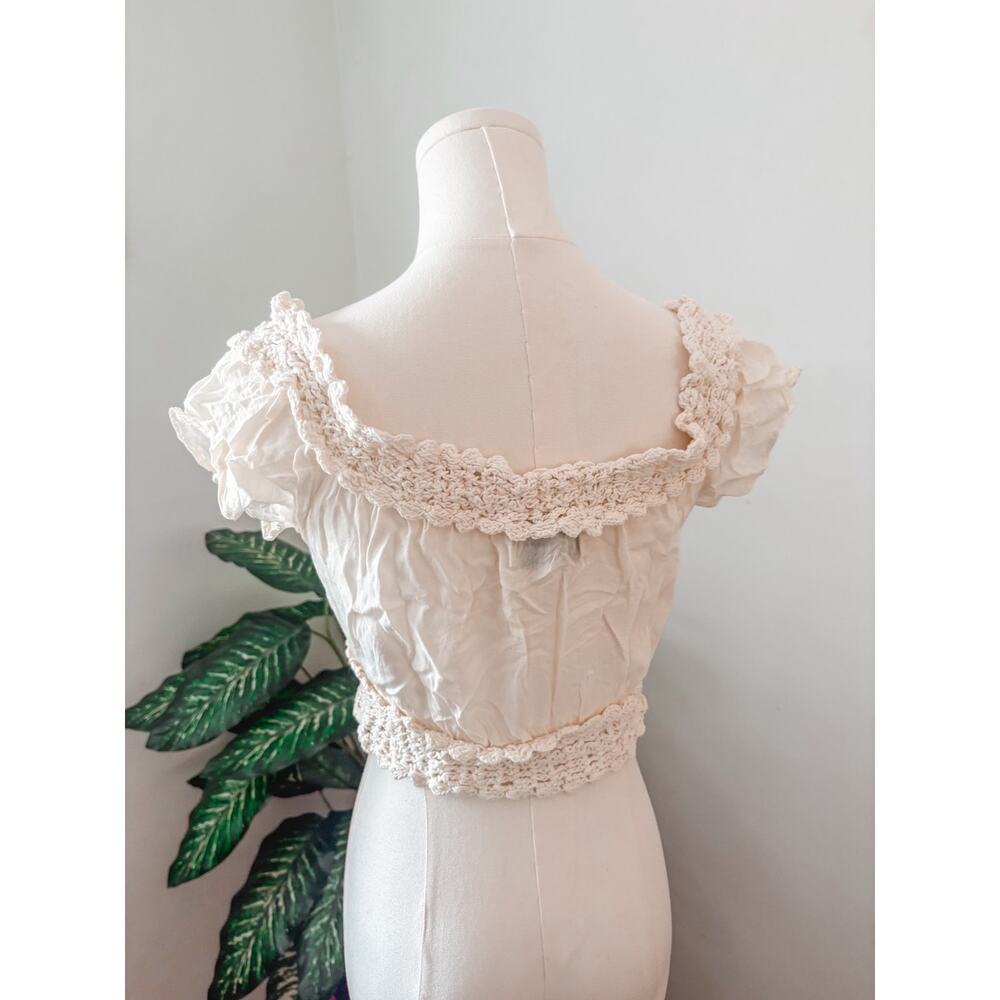 Cleobella Cream Crochet Off Shoulder Crop Top XS Boho Cottagecore Festival - Picture 5 of 7